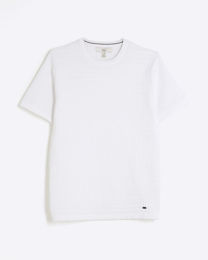 Vit muskelpassad texturerad T-shirt