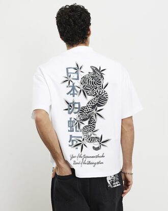 Vit oversized-passformad Japanese Snake T-shirt