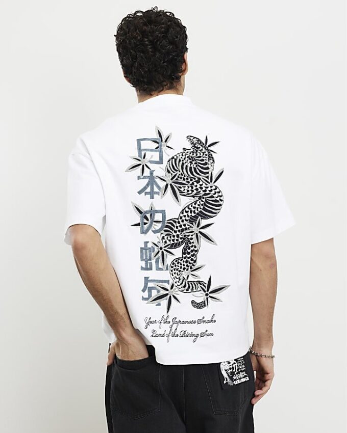 Vit oversized-passformad Japanese Snake T-shirt