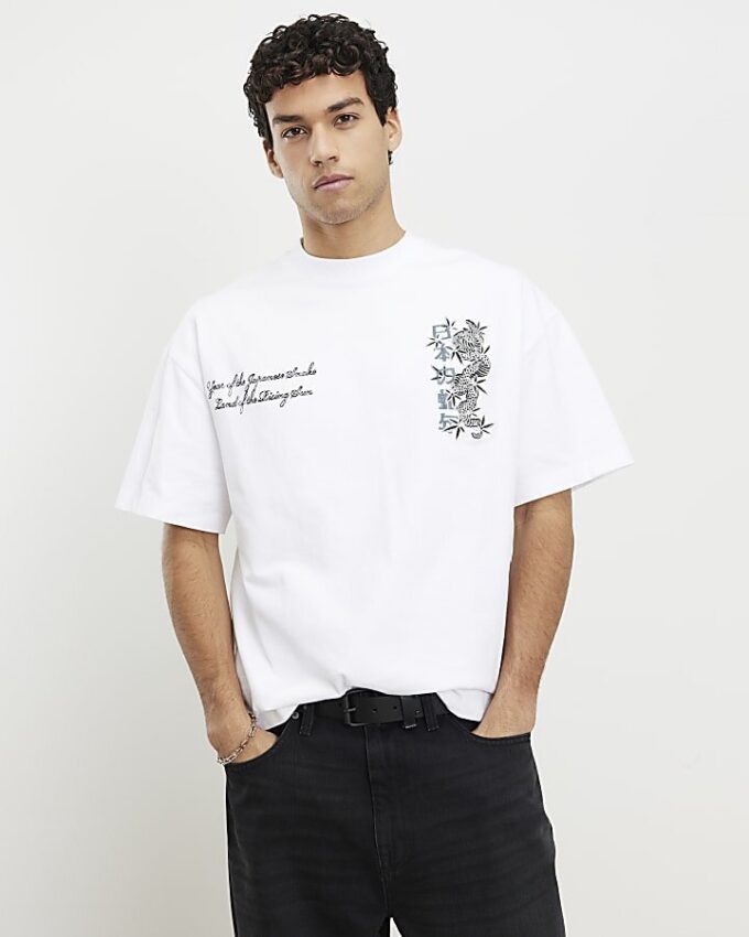 Vit oversized-passformad Japanese Snake T-shirt