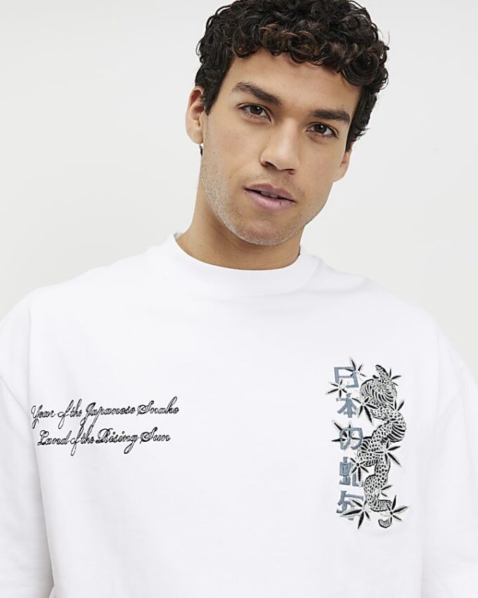 Vit oversized-passformad Japanese Snake T-shirt