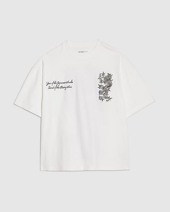 Vit oversized-passformad Japanese Snake T-shirt