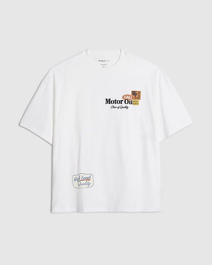Vit oversized-passformad Motor Oil Bull T-shirt