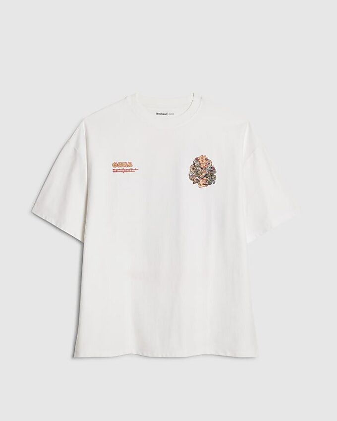 Vit oversized-passformad T-shirt med drakgraffiti