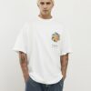 Vit oversized-passformad T-shirt med flagga