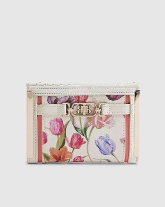 Vit plånbok med blommönster