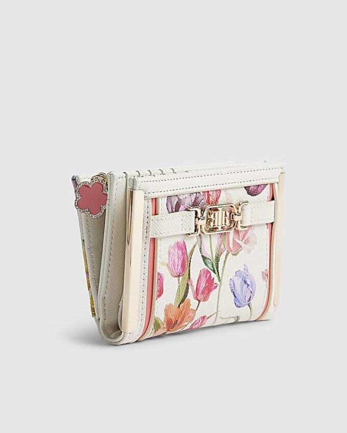 Vit plånbok med blommönster