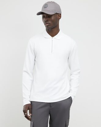 Vit slim fit-polotröja med struktur