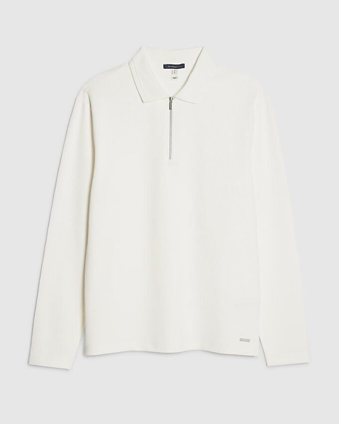 Vit slim fit-polotröja med struktur