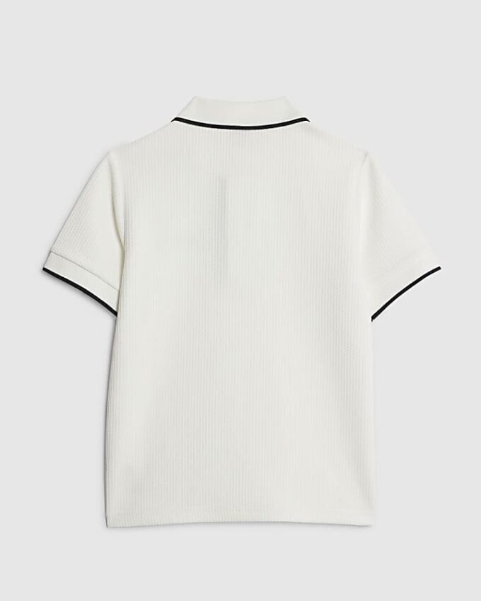 Vit slim fit-polotröja med struktur för pojkar