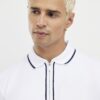 Vit slim fit-polotröja med textur och dragkedja