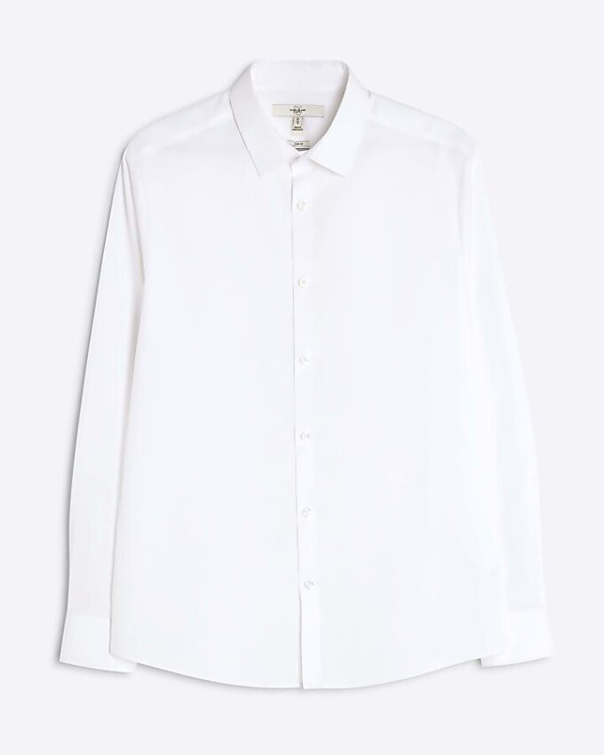 Vit slim fit-skjorta med långa ärmar