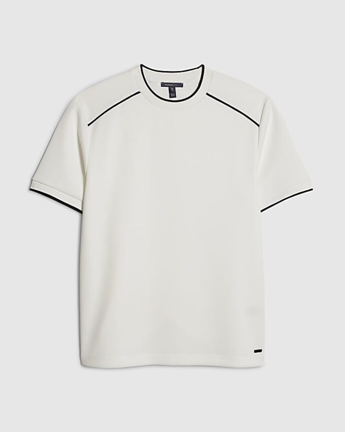 Vit slim fit-T-shirt med piping