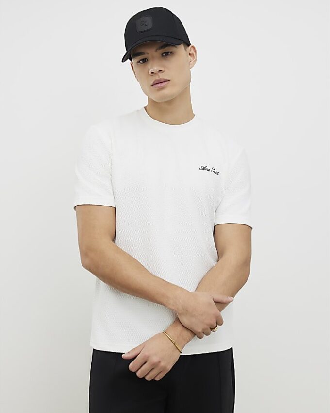 Vit slim fit-T-shirt med struktur från Ame Saint