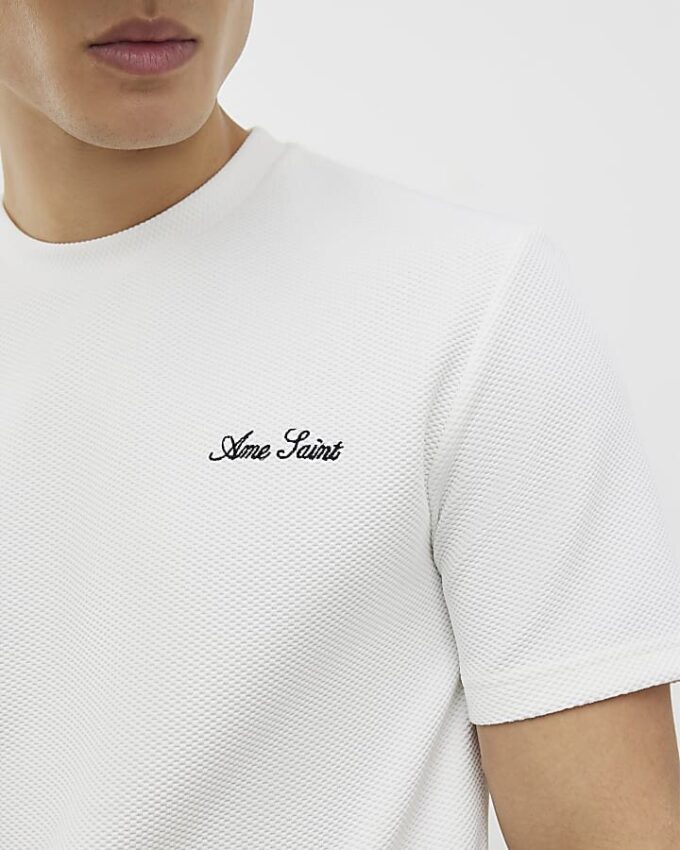 Vit slim fit-T-shirt med struktur från Ame Saint