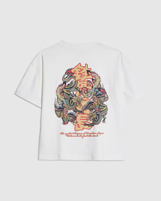 Vit T-shirt för pojkar med japansk drake