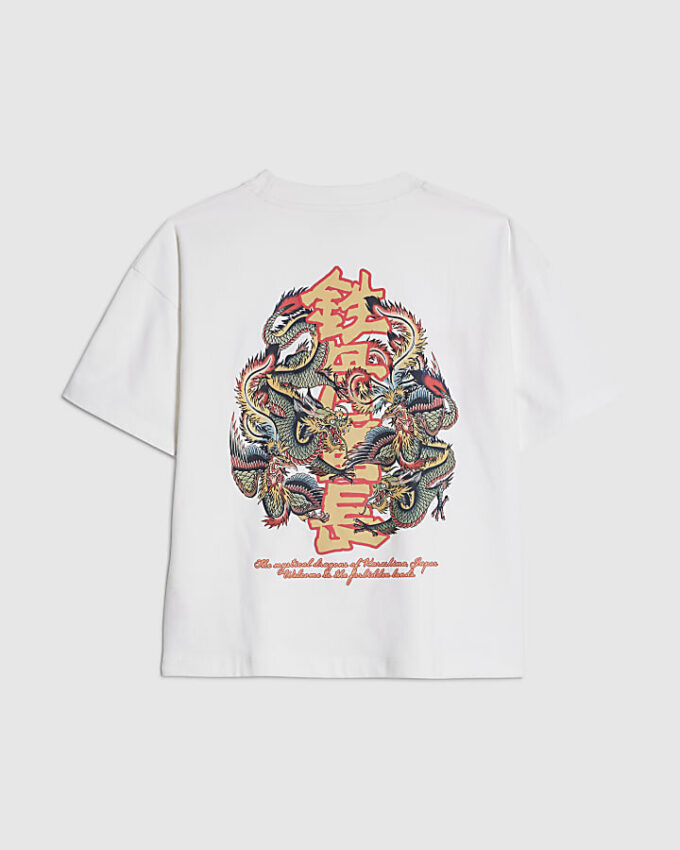 Vit T-shirt för pojkar med japansk drake