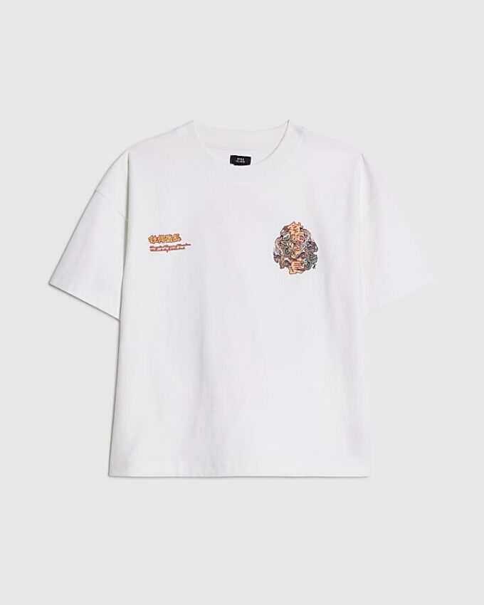 Vit T-shirt för pojkar med japansk drake