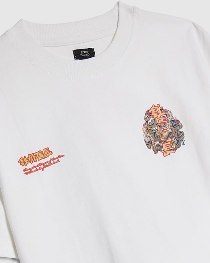 Vit T-shirt för pojkar med japansk drake