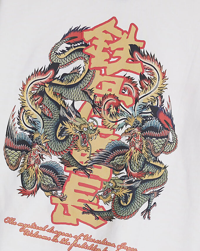 Vit T-shirt för pojkar med japansk drake