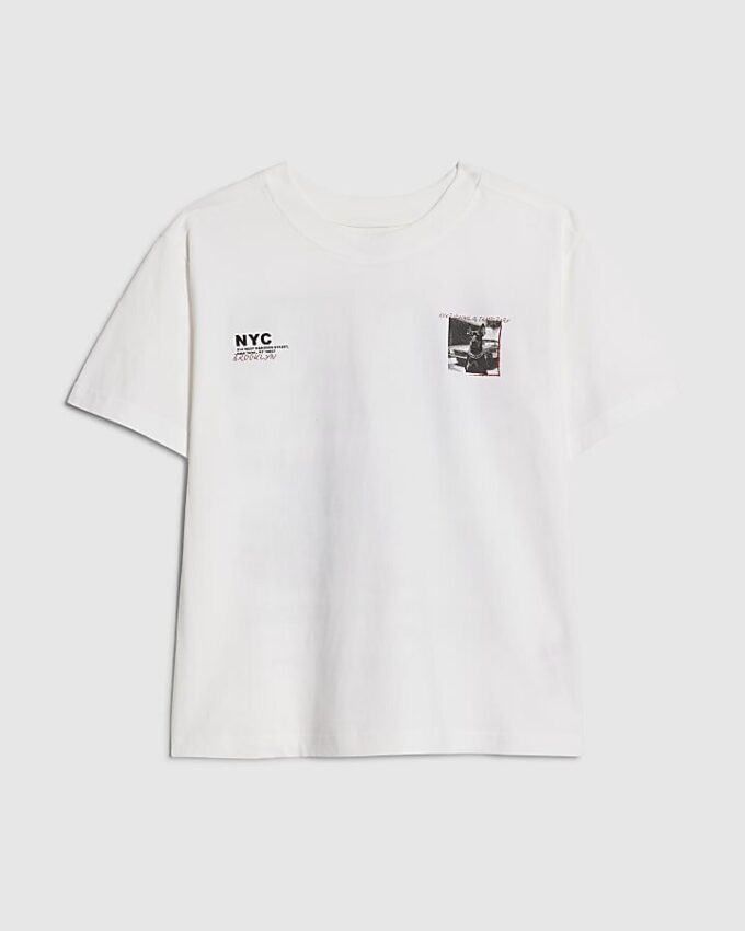 Vit T-shirt med hundmotiv för pojkar