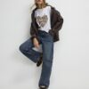 Vit T-shirt med leopardhjärta och Feel Good-folie