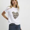 Vit T-shirt med leopardhjärta och Feel Good-folie