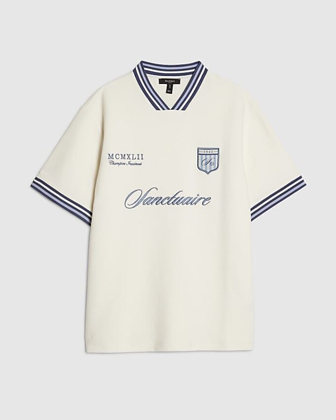 Vit T-shirt med normal passform och tippad krage Vit T-shirt med normal passform och tippad krage