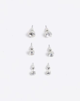 Vita örhängen med strass, 3-pack