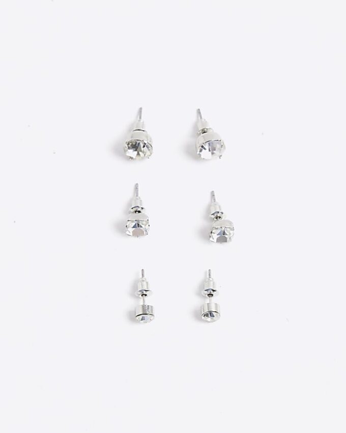 Vita örhängen med strass, 3-pack
