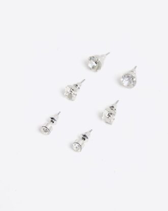 Vita örhängen med strass, 3-pack