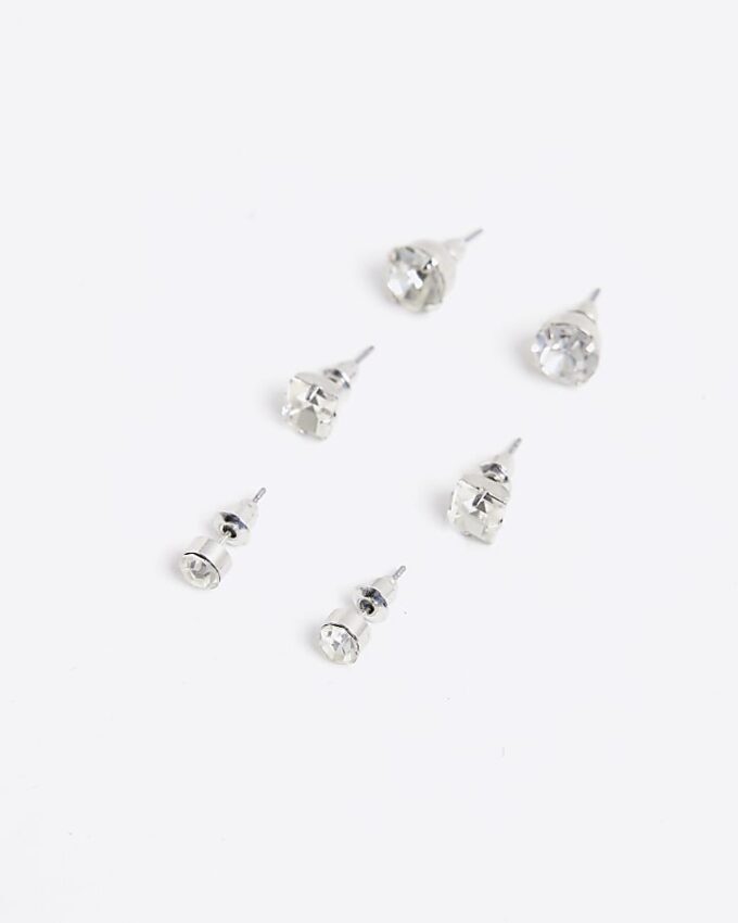 Vita örhängen med strass, 3-pack